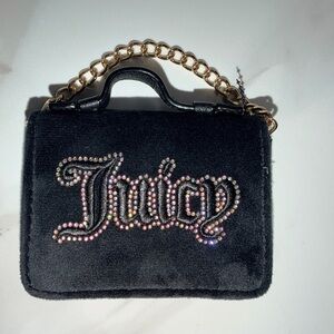 Micro Juicy Couture Black Purse with rhinestone Juicy and small gold chain